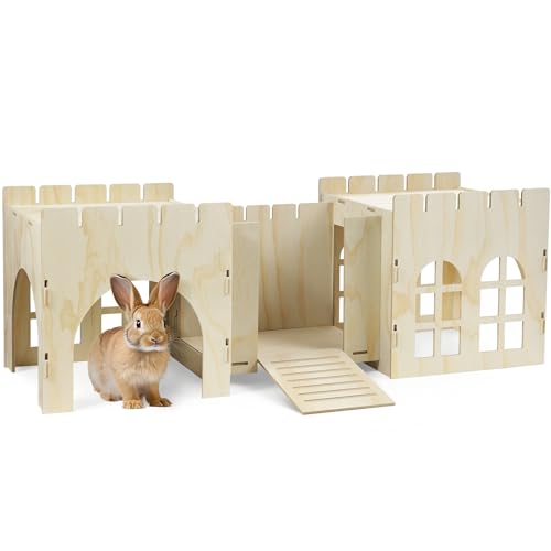 Navaris Kaninchenschloss - Kaninchenhaus - Kaninchen Zubehoer - Kaninchen Spielzeug - Hasenhaus aus Holz - Zum Verstecken, Schlafen und Spielen - Für Hasen und Kaninchen von Navaris