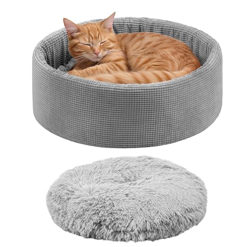 Navaris Katzenbett mit extra Kissen - Hunde und Katzenkissen - Hundebett Katzenbett flauschig - Katzenkorb waschbar - Katzen Bett auch für kleine Hunde - Grau von Navaris