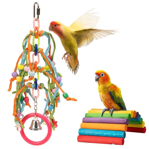 Navaris Papageienspielzeug 2er Set Brücke und Kauspielzeug - Papagei Spielzeug - Vogelspielzeug - Vogelkäfig Zubehör - Spielzeug Vogel - Spielzeug für Papageien von Navaris