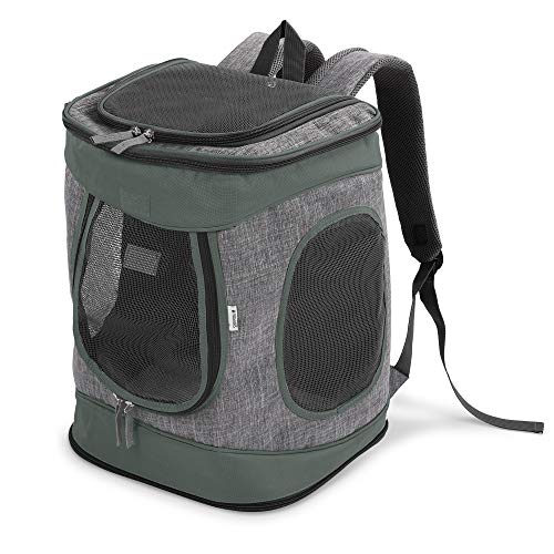 Navaris Rucksack für Hund Katze gepolstert - Hunderucksack Katzenrucksack - 31 x 26 x 40 cm Haustier Backpack faltbar - Traglast bis 15kg - Grau von Navaris