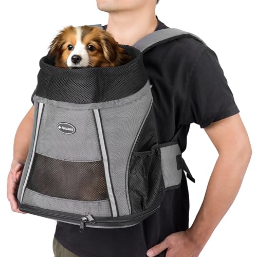 Navaris Rucksack für Hund oder Katze bis 7 kg - gepolsterter Hunderucksack Katzenrucksack - 37 x 33 x 24 cm Hundetragetasche - Tragetasche für vorn und hinten - grau von Navaris