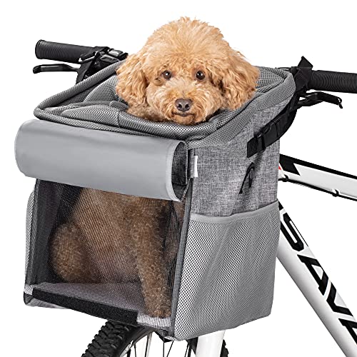 Navaris Hundekorb Fahrrad vorne 10kg - Fahrradkörbe für Hunde und Katzen - Hundefahrradkorb Hunderucksack Katzenrucksack - Transporttasche Rucksack - Transportrucksack Grau von Navaris