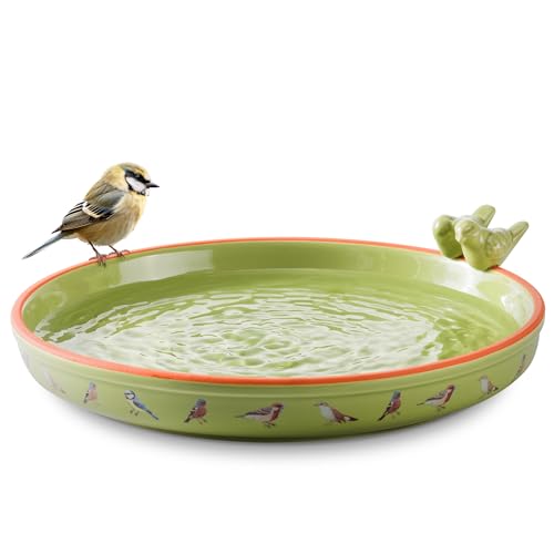 Navaris Vogeltränke Keramik groß - Vogeltränke frostsicher - Trinkschale für Vögel - Design Schale - Vogelbecken für den Garten oder Balkon - grün von Navaris