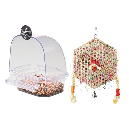 Navna Set Mit 2 Vogelfutterspendern Für Papageien, Transparent, Verwenden, Sauber Mit Haustier Knirschzähnen, Spielzeug Vogelkäfig Futterspender von Navna