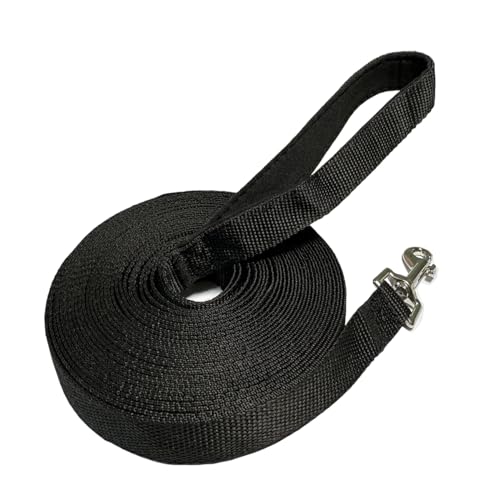 NavoX Trainingsleine für Hunde, 10 m, Nylon, lange Leine, Hundeleine mit gepolstertem Griff, für Hunde, die Gehorsamkeitsverfolgung (schwarz) von NavoX