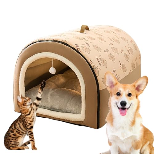 Hundehöhle - 2-in-1 abnehmbares, überdachtes Katzenbett mit Kugelanhänger,Katzenversteck, warmes, waschbares, gemütliches Hundebett für große Hunde, bequemes Hundebett mit Abdeckhöhle für Haustiere, f Hundehöhle - 2-in-1 abnehmbares, überdachtes Katzenbett mit Kugelanhänger,Katzenversteck, warmes, waschbares, gemütliches Hundebett für große Hunde, bequemes Hundebett mit Abdeckhöhle für Haustiere, f von Nbhuiakl