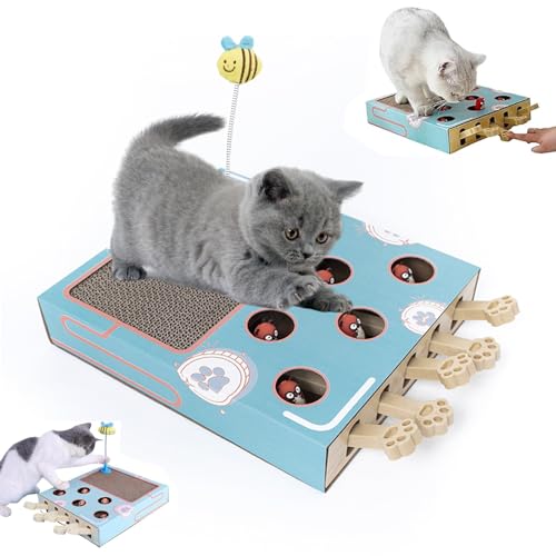 Nbzsmlkn Whack Attack Katzenspielzeug, Maulwurf-Spielzeu g Für Katzen, BeschäftigungsspielzeuFür Hauskatzen, Interaktiv Zum Krallenschleifen (Blau) von Nbzsmlkn
