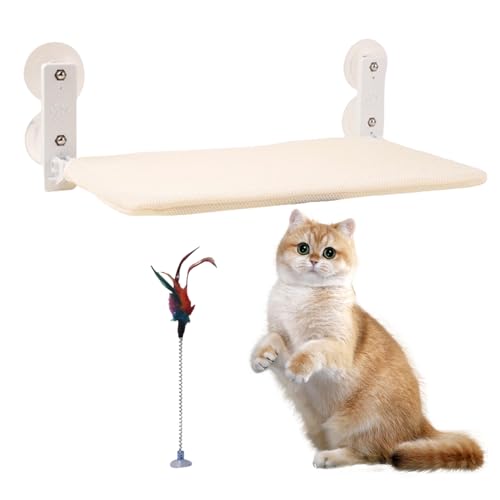 Katzen Hängematte Fensterplätze für Katzen 45x30cm/52x30cm Klappbar Katzenbett Fenster mit Stabil Saugnäpfe bis zu 18kg (52x30cm) von Nchdewui