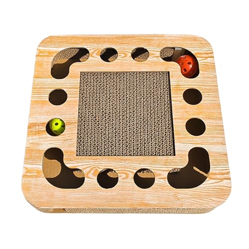 Katzen kratzbrett，Katzenspielzeug Interaktives mit 2 Klingelballs，3 in 1 Wellpappe Kratzmatte Katze (Quadrat) von Nchdewui
