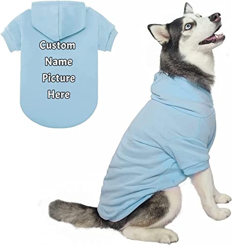 Personalisierte Benutzerdefinierte Hund Hoodie mit Name Foto Haustier Solid Warm Hoodie für Kleine und Mittlere Hunde und Katzen (Blau) von NeBaee