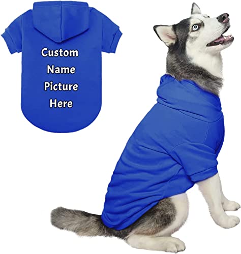Personalisierte Benutzerdefinierte Hund Hoodie mit Name Foto Haustier Solid Warm Hoodie für Kleine und Mittlere Hunde und Katzen (Schiff Blau) von NeBaee