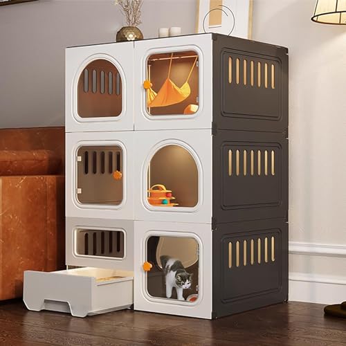 Katzenkäfig Indoor, Katzenkiste, Haustiergehege, mit ausziehbarer Katzentoilette, geschlossener Katzenkäfig, mit Katzentür, extra großer Freiraum, für 1-2 Katzen, Frettchen, Chinchilla, Kaninchen, von NeDLon