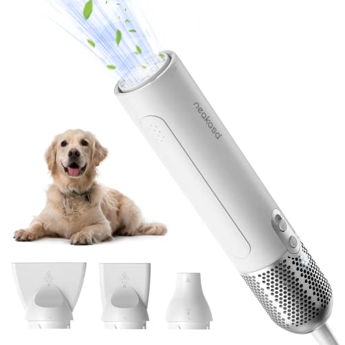 Neakasa F1 Hundefön Blower sehr leise, tragbarer Haartrockner, Handheld Tierhaartrockner Pet Dryer für Hundepflege, einstellbare Luftstromgeschwindigkeit Heizstufe, 3 Aufsätze (Weiß) von Neakasa