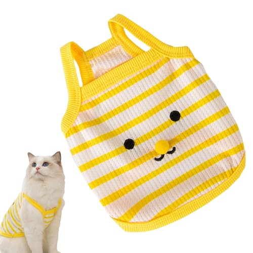 Neamou Ärmelloses Hemd für Katze, gestreiftes Hemd für Katze - Gestreiftes ärmelloses Katzen-T-Shirt - Ärmellose, Dehnbare, atmungsaktive süße Kätzchen-T-Shirts für kleine, mittelgroße Katzen mit von Neamou