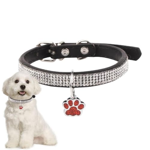 Neamou Bling Katzenhalsband,Strass Katzenhalsband | Funkelnde Katzenhalsbänder mit Strasssteinen,Kätzchenhalsband mit Pfotenabdruckanhänger, verstellbare Haustierhalsbänder für Katzen, Kätzchen, von Neamou