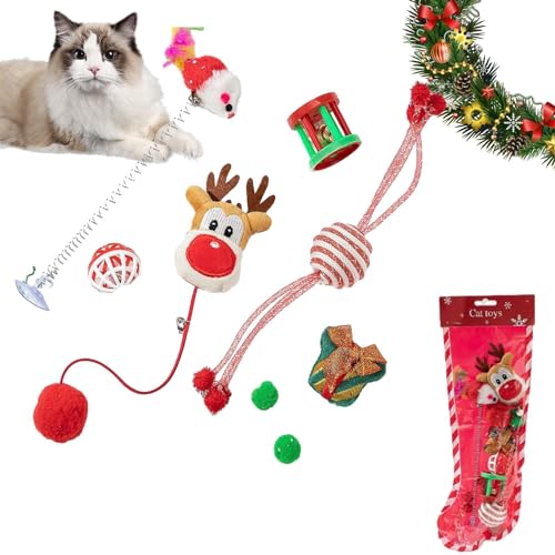 Neamou Katzenstabspielzeug - Weihnachtskätzchen-Zauberstab-Teaser-Spielzeug | Interaktiver Kätzchen-Teaser, Haustier-Katzen-Stick-Spielzeug für gelangweilte Katzen im Innenbereich von Neamou