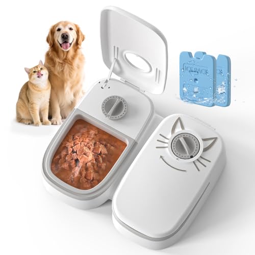 NeatenWise Automatischer 2-Mahl-Katzen-Futterspender – 48H zeitgesteuerter Nassfutter für Katzen gekühlter Spender mit 2 Kühlakkus für Welpen und Kätzchen in Joghurt und Dosen (extra groß) von NeatenWise
