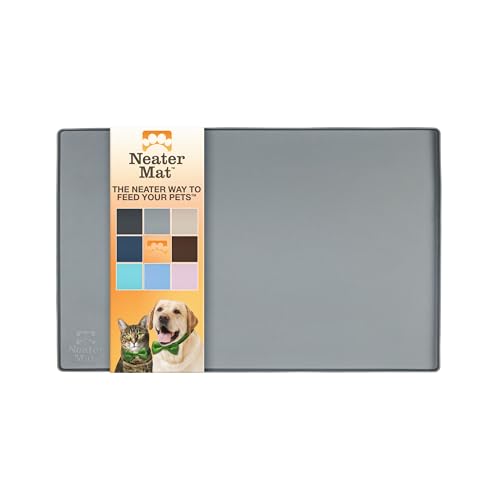 Neater Pet Brands Napfunterlage Hund und Katzen Wasserdicht - Silikon Katzen- und Hundenapf Unterlage - Futtermatte Hund und Katzen Schützt Böden vor Futter und Wasser (40,6 x 25,5 cm, Grau) von Neater Pet Brands