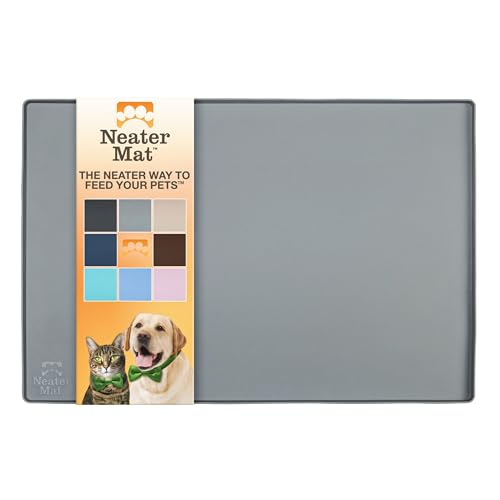 Neater Pet Brands Napfunterlage Hund und Katzen Wasserdicht - Silikon Katzen- und Hundenapf Unterlage - Futtermatte Hund und Katzen Schützt Böden vor Futter und Wasser (61 cm x 40,6 cm, Grau) von Neater Pet Brands