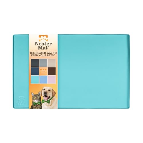 Neater Pet Brands Neater Mat – wasserdichte Silikonmatte für Futternäpfe – schützt Böden vor Nahrung und Wasser (Aquamarin, 48,3 x 30,5 cm Silikon) von Neater Pet Brands