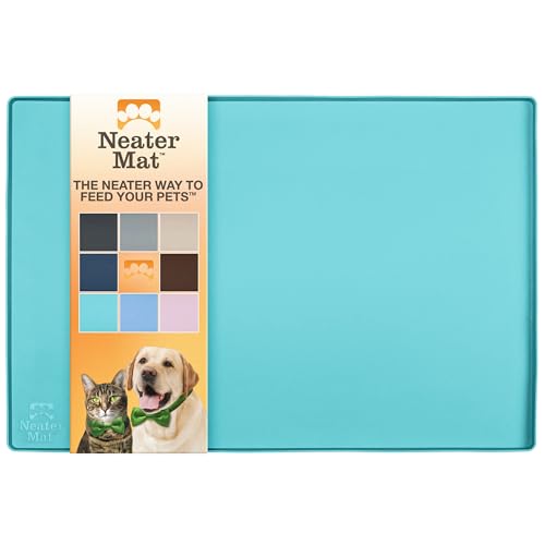 Neater Pet Brands Napfunterlage Hund und Katzen Wasserdicht - Silikon Katzen- und Hundenapf Unterlage - Futtermatte Hund und Katzen Schützt Böden vor Futter und Wasser (81,3 cm x 61 cm, Aquamarin) von Neater Pet Brands