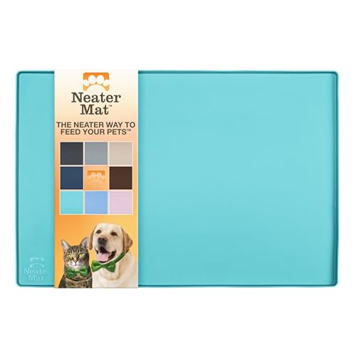 Neater Pet Brands Napfunterlage Hund und Katzen Wasserdicht - Silikon Katzen- und Hundenapf Unterlage - Futtermatte Hund und Katzen Schützt Böden vor Futter und Wasser (61 cm x 40,6 cm, Aquamarin) von Neater Pet Brands