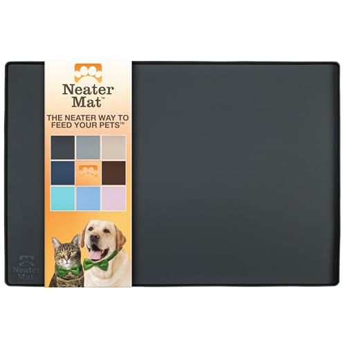 Neater Pet Brands Napfunterlage Hund und Katzen Wasserdicht - Silikon Katzen- und Hundenapf Unterlage - Futtermatte Hund und Katzen Schützt Böden vor Futter und Wasser (81,3 cm x 61 cm, Schwarz) von Neater Pet Brands