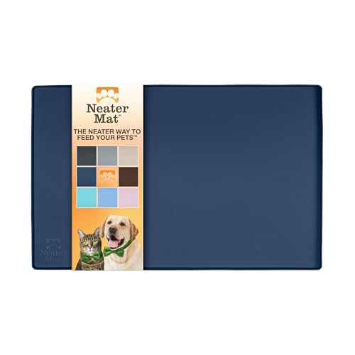 Neater Pet Brands Neater Mat – wasserdichte Silikonmatte für Futternäpfe – schützt Böden vor Futter und Wasser (dunkelblau, 48,3 x 30,5 cm Silikon) von Neater Pet Brands