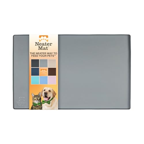 Neater Pet Brands Napfunterlage Hund und Katzen Wasserdicht - Silikon Katzen- und Hundenapf Unterlage - Futtermatte Hund und Katzen Schützt Böden vor Futter und Wasser (48,3 x 30,5 cm, Grau) von Neater Pet Brands