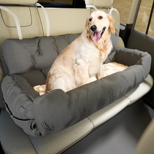 Neatki Hundeautositz, Hundeerhöhung für kleine, mittlere, große Haustiere unter 45 kg, verstellbare Gurte, 2 Sicherheitsleinen, wendbares Kissen, Seitentaschen, rutschfeste Unterseite (Grau Neatki Hundeautositz, Hundeerhöhung für kleine, mittlere, große Haustiere unter 45 kg, verstellbare Gurte, 2 Sicherheitsleinen, wendbares Kissen, Seitentaschen, rutschfeste Unterseite (Grau von Neatki