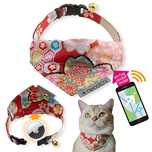 Necoichi Bandana Katzenhalsband mit Air Tag Pocket (Blossoms Red) von Necoichi