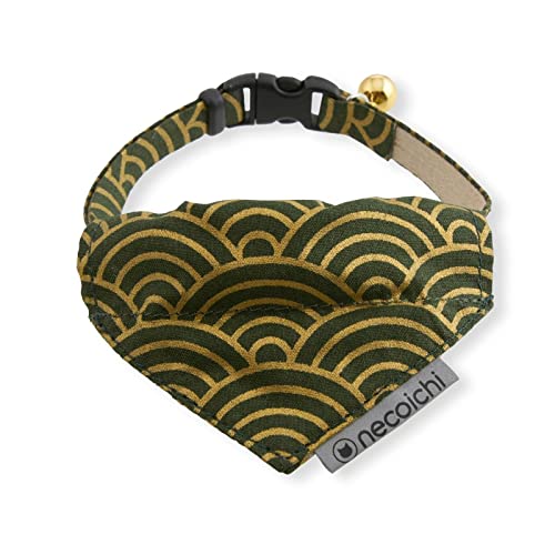 Necoichi Bandana Katzenhalsband mit Air-Tag-Tasche (Gilded Wave Green) von Necoichi