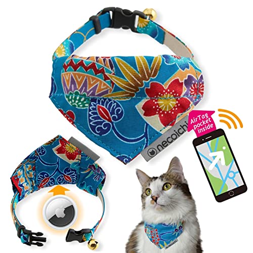 Necoichi Bandana Katzenhalsband mit Airtag-Tasche (Yukata Blue) von Necoichi
