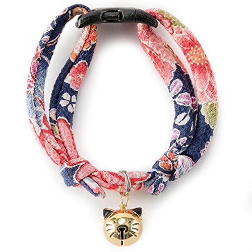 Necoichi Chirimen Hanabi Feuerwerk Katzenhalsband (Marineblau) mit Glöckchen, Sicherheitsverschluss, weich, leicht, für Katzen, Kätzchen, Japanisches stilvolles Muster, Nr. 1 Japan von Necoichi