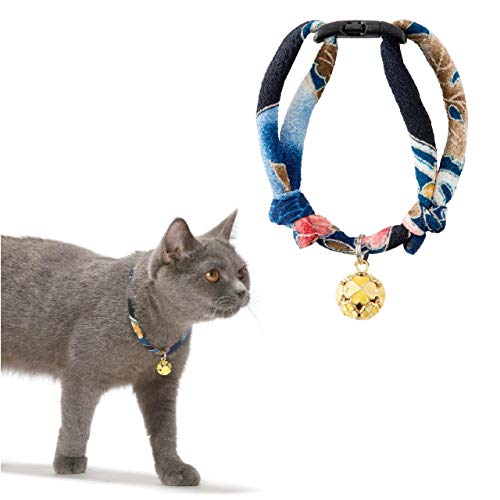 Necoichi Chirimen Katzenhalsband mit Kleeblatt, Marineblau von Necoichi