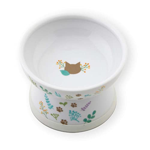 Necoichi Erhöhter stressfreier Katzenfutternapf, erhöht, Rückflussverhinderung, spülmaschinen- und mikrowellengeeignet, Nr. 1 Japan. (2022 Botanical Garden Limited Edition, Regular) von Necoichi