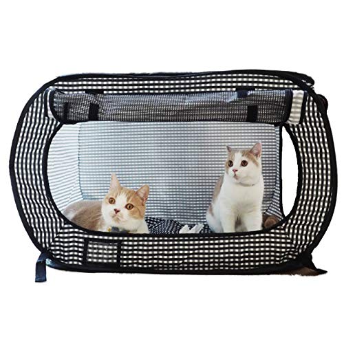 Necoichi Stressfreies Gehege für Katzen, Reisetasche, 80,8 cm L x 50,8 cm B x 50,8 cm H, zusammenklappbar, grau-weiße Streifen, Pop-Up-K, Kisten von Necoichi
