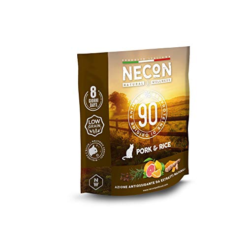 NECON PET FOOD Natural Wellness Schweinefleisch und Reis für Erwachsene 3*400 g Katzenfutter für Erwachsene Vitamine mit niedrigem Korngehalt reich an Vitaminen Super-Premium-Qualität, Made in Italy von Necon Pet Food