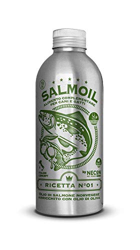 SALMOIL by NECON PET Food Rezept 1, Ergänzungsfutter Hundefutter und Katzenfutter auf Basis von norwegischem Lachsöl, angereichert mit 950 ml Olivenöl, reich an Vitamin E, Omega3, Made in Italy von Necon Pet Food