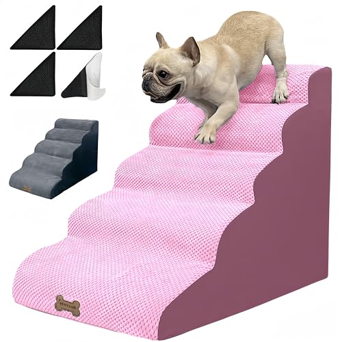Hundetreppe für kleine Hunde bis zu hohen Betten, 5 Stufen, 61 cm, Hundetreppe für 45,7–76,2 cm Couchbett, 2 Stück, rosa und grau, waschbarer Bezug mit Hunderampe für alte große Hunde und Katzen, Hundetreppe für kleine Hunde bis zu hohen Betten, 5 Stufen, 61 cm, Hundetreppe für 45,7–76,2 cm Couchbett, 2 Stück, rosa und grau, waschbarer Bezug mit Hunderampe für alte große Hunde und Katzen, von Necrely