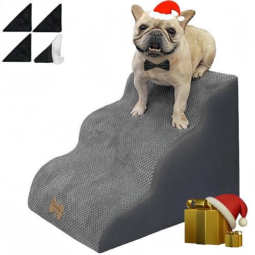Hundetreppe zu hohen Betten, 3-stufige kleine große Hundetreppe für Couch/Bett, Hundetreppe & Stufen für kleine Hunde und Katzen, mit rutschfestem Aufkleber, ausgewogene Hunderampe Innentreppe, Grau, Hundetreppe zu hohen Betten, 3-stufige kleine große Hundetreppe für Couch/Bett, Hundetreppe & Stufen für kleine Hunde und Katzen, mit rutschfestem Aufkleber, ausgewogene Hunderampe Innentreppe, Grau, von Necrely
