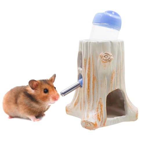 Hamster-Wasserflasche, verstellbarer Harzstumpf-Wasserständerhalter mit 80 ml Wasserflasche, Kleintierkäfigzubehör und Dekoration, geeignet für Hamster Ratten von Neeenn