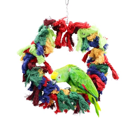 Vogelring-Schaukelspielzeug, Vogel-Sitzstange, buntes Baumwollseil, Kauspielzeug, Vogelkäfig-Zubehör für Vögel, Papageien, Nymphensittiche, Sittiche von Neeenn