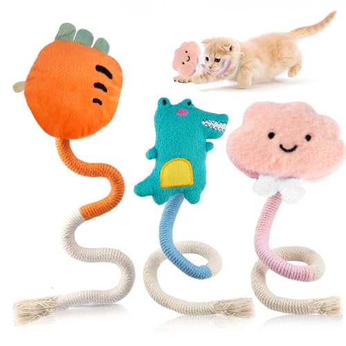 Neerow 3 Stück Katzenminze Stick, Katzenspielzeug Beißseil, Interaktive Katzenminze Spielzeug, Baumwollseil Kauspielzeug Katze für Katzen Zahnpflege und Gegen Mundgeruch (3 Stile) von Neerow
