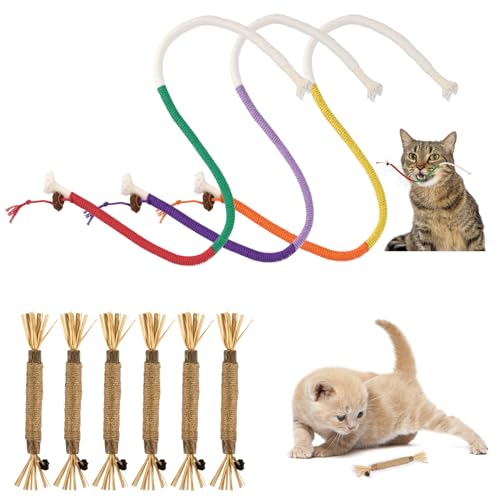 Neerow 3 Stück Katzenminze Stick mit 6 Stück Matatabi Stick Katze, Katzenspielzeug Beißseil Katzensticks, Kaustangen Kauspielzeug Katze, Katzenminze Spielzeug für Katzen Zahnpflege, Gegen Mundgeruch Neerow 3 Stück Katzenminze Stick mit 6 Stück Matatabi Stick Katze, Katzenspielzeug Beißseil Katzensticks, Kaustangen Kauspielzeug Katze, Katzenminze Spielzeug für Katzen Zahnpflege, Gegen Mundgeruch von Neerow