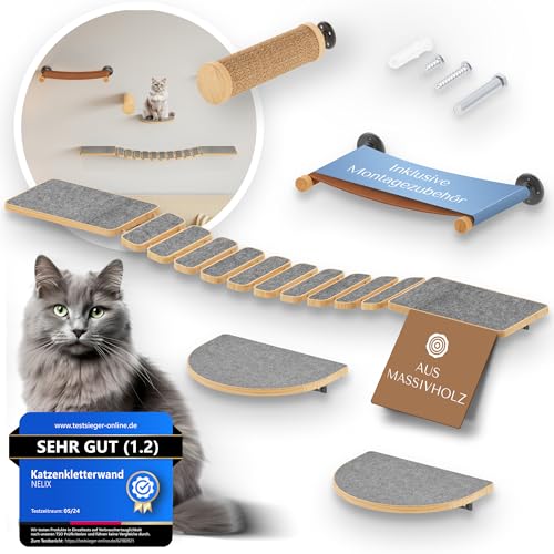 Nelix Katzenkletterwand | Kratzbaum 2.0 für Katzen | Katzenbaum aus Echtholz | Katzentreppe Katzenmöbel Hängematte (5-Teilig) von Nelix