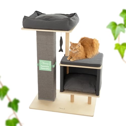 Nemmy Premium Kratzbaum mittel grau | Stabiler Kratzstamm extra hoch und breit | Katzenbett mit Kissen | Katzenhöhle große Katzen | Modern Holz Natur | Kratzsäule Nemmy Premium Kratzbaum mittel grau | Stabiler Kratzstamm extra hoch und breit | Katzenbett mit Kissen | Katzenhöhle große Katzen | Modern Holz Natur | Kratzsäule von Nemmy
