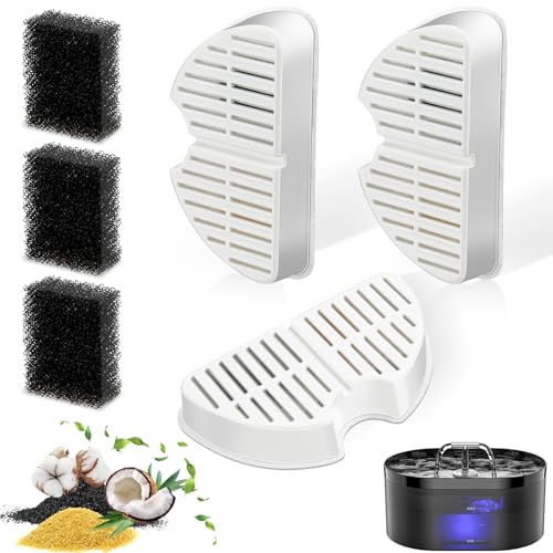 Cat Fountain Filter, 3 Pieces Filters + 3 Pieces Foam Filters for Cat Drinking Fountain, Filtering Hair (Sponge), Triple Filtration (Filter) Filtres de von Nenozi