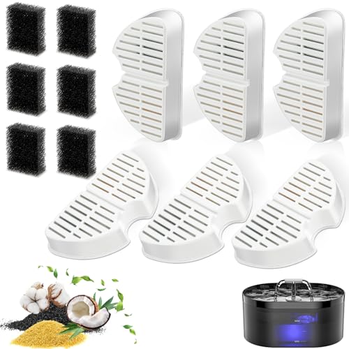 Upgrade Square Filter, Cat Fountain Filter, 6 Pieces Filters + 6 Pieces Foam Filters for Cat Drinking Fountain, Filtering Hair (Sponge), Triple Filtration (Filter) von Nenozi