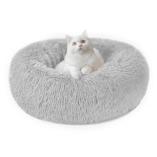 Nepfaivy Katzenbett Hundebett Flauschig Rund - Donut Kuscheliges Katzenkissen Katzenkorb Waschbar S/M/L/XL/XXL für Kleine, Mittelgroße und Große Katzen, Hunde und Andere Haustiere (M-50cm, Hellgrau) von Nepfaivy